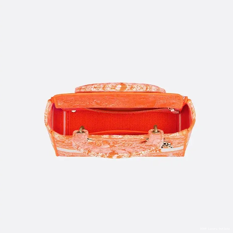 Cheap Toile de Jouy Motif Canvas Bag Medium Orange D-lite Lady 0513 Luxury